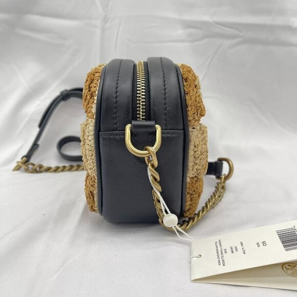 NEW TORY BURCH Womens Kira Chevron Raffia Rosette Small Camera Bag Brown Multi - Picture 11 of 14